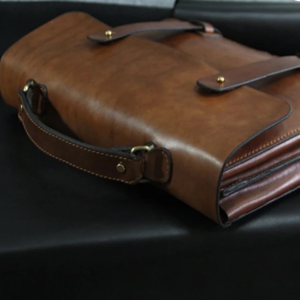 Genuine brown leather laptop bag